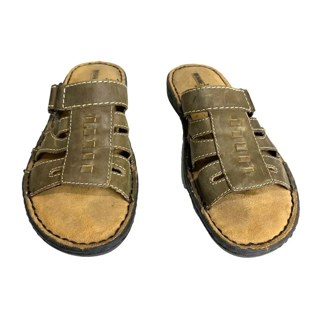 Minnetonka Slip On Leather ‎ Sandals Womens 7 Brown with Hook & Loop Closure